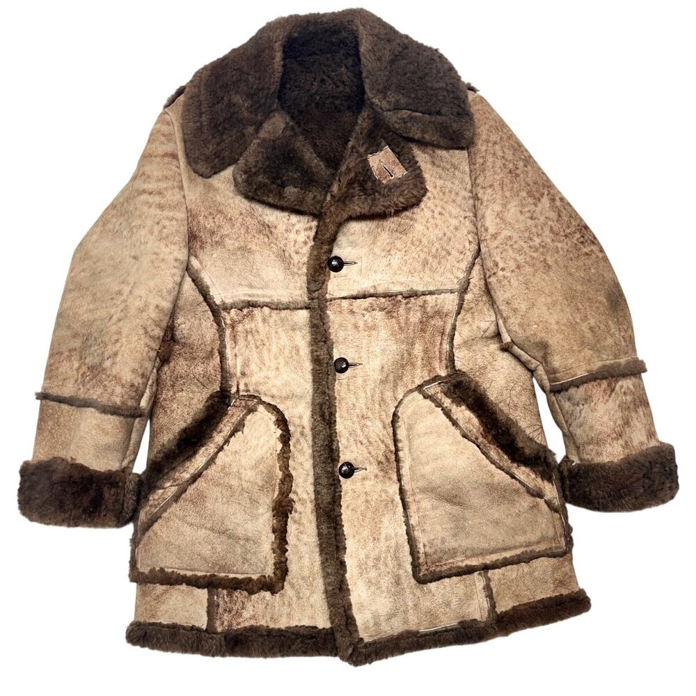 Vintage Cooper Coat Large Genuine Leather Pure Wool Shearling Marlboro 70 Jacket